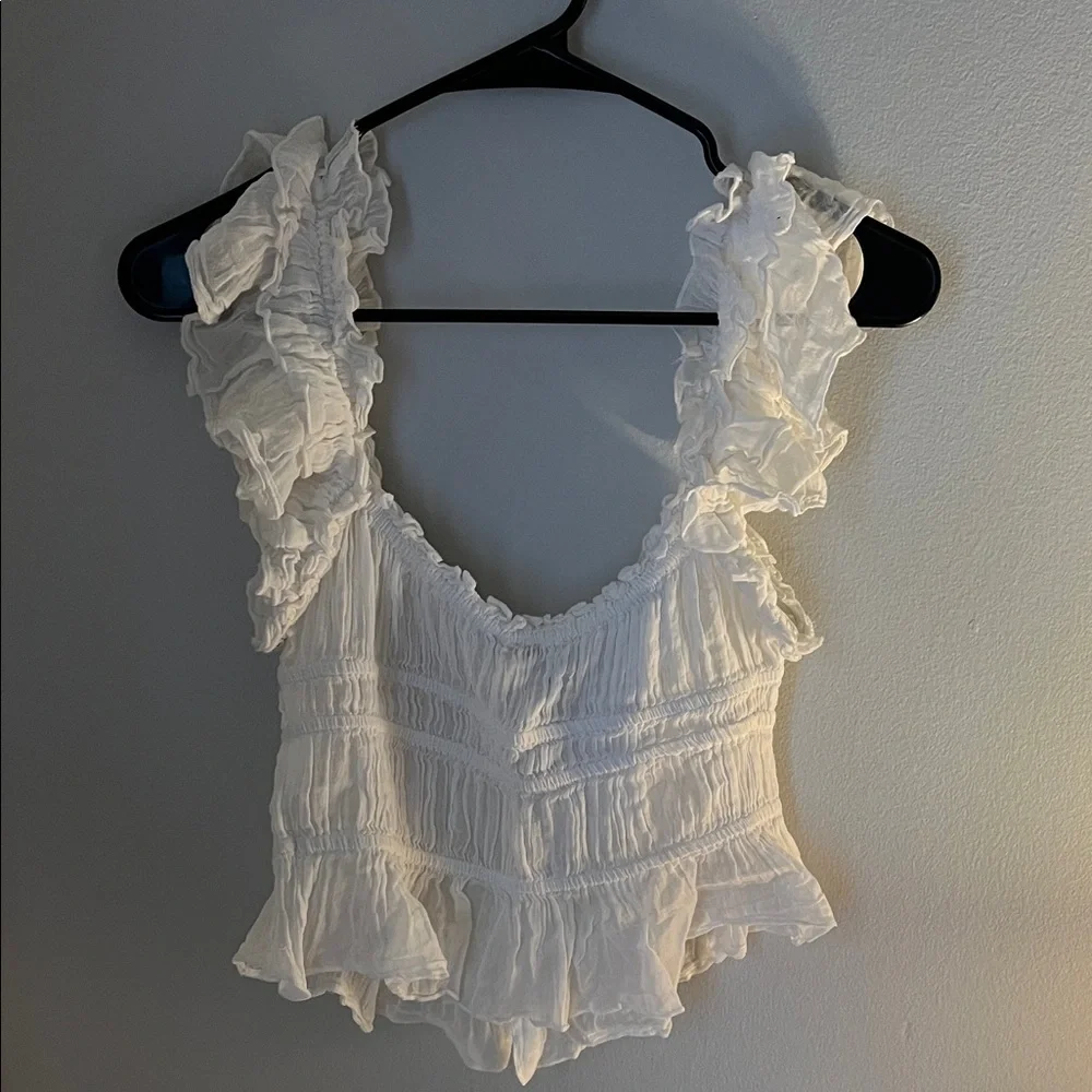 Free People White Ruffled Blouse - Picture 3 of 3
